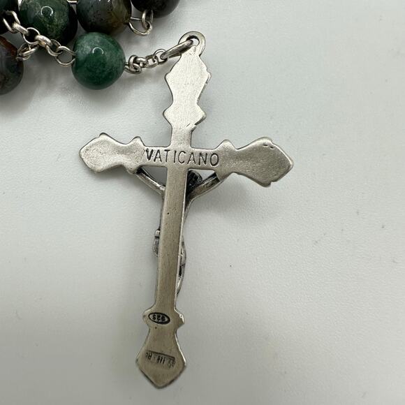Vatican sterling silver multicolor semiprecious agate Catholic rosary necklace - Picture 7 of 9
